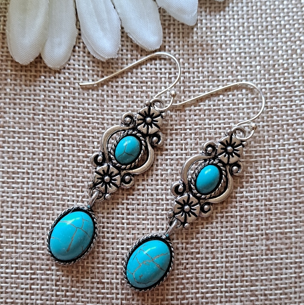 Turquoise and Silver Dangle Earrings